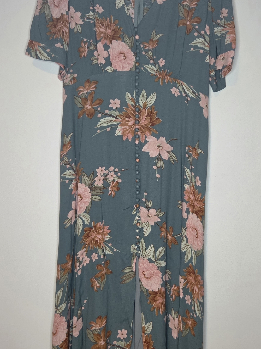 Floral Button-Front Midi Dress in Slate Blue